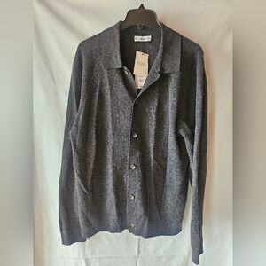 NWT Mng Byango brand large Grey knitwear wool blend collared button up cardigan